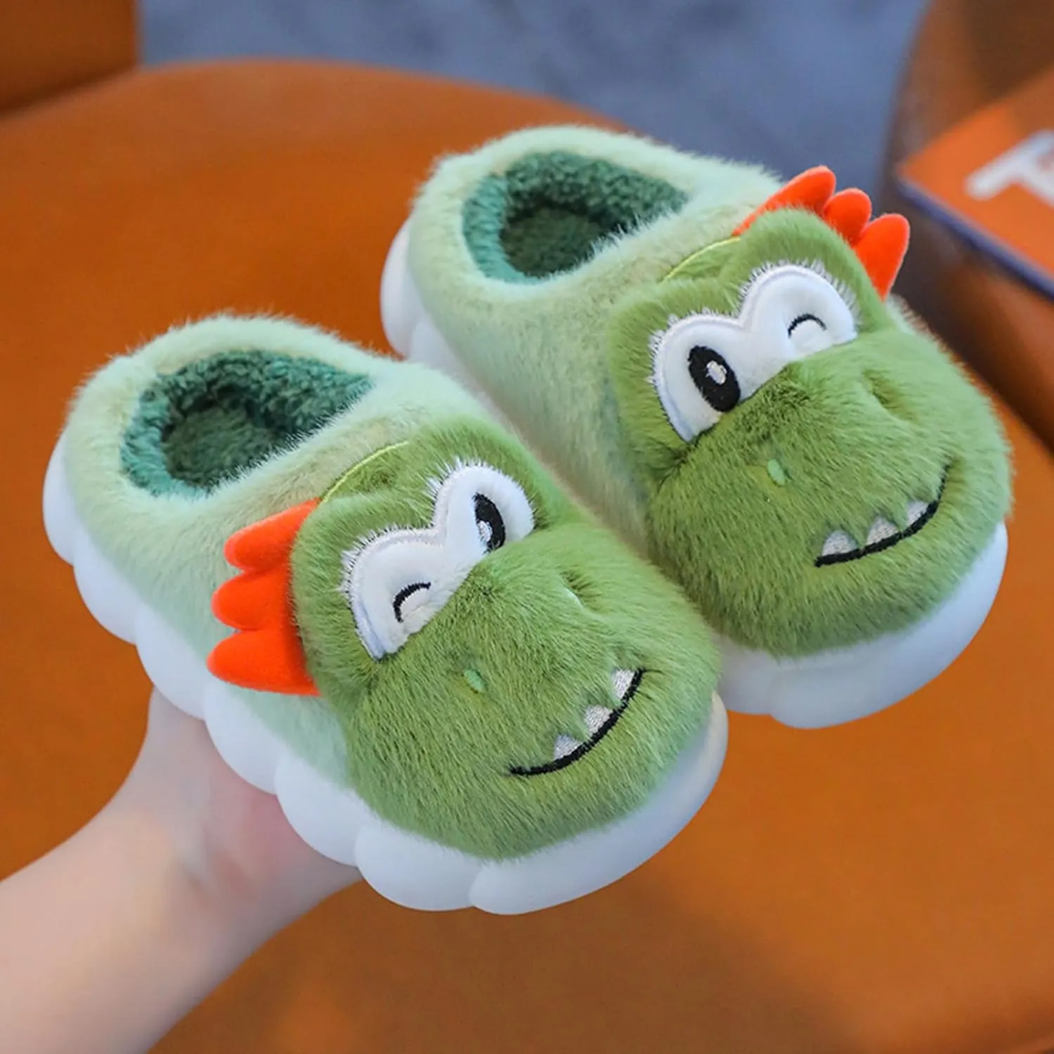 Toddler House Slippers for Winter : Boys Girls Fur Lined Warm Cartoon Animal Slippers Kids Dinosaur Cute Non-slip Indoor Shoes