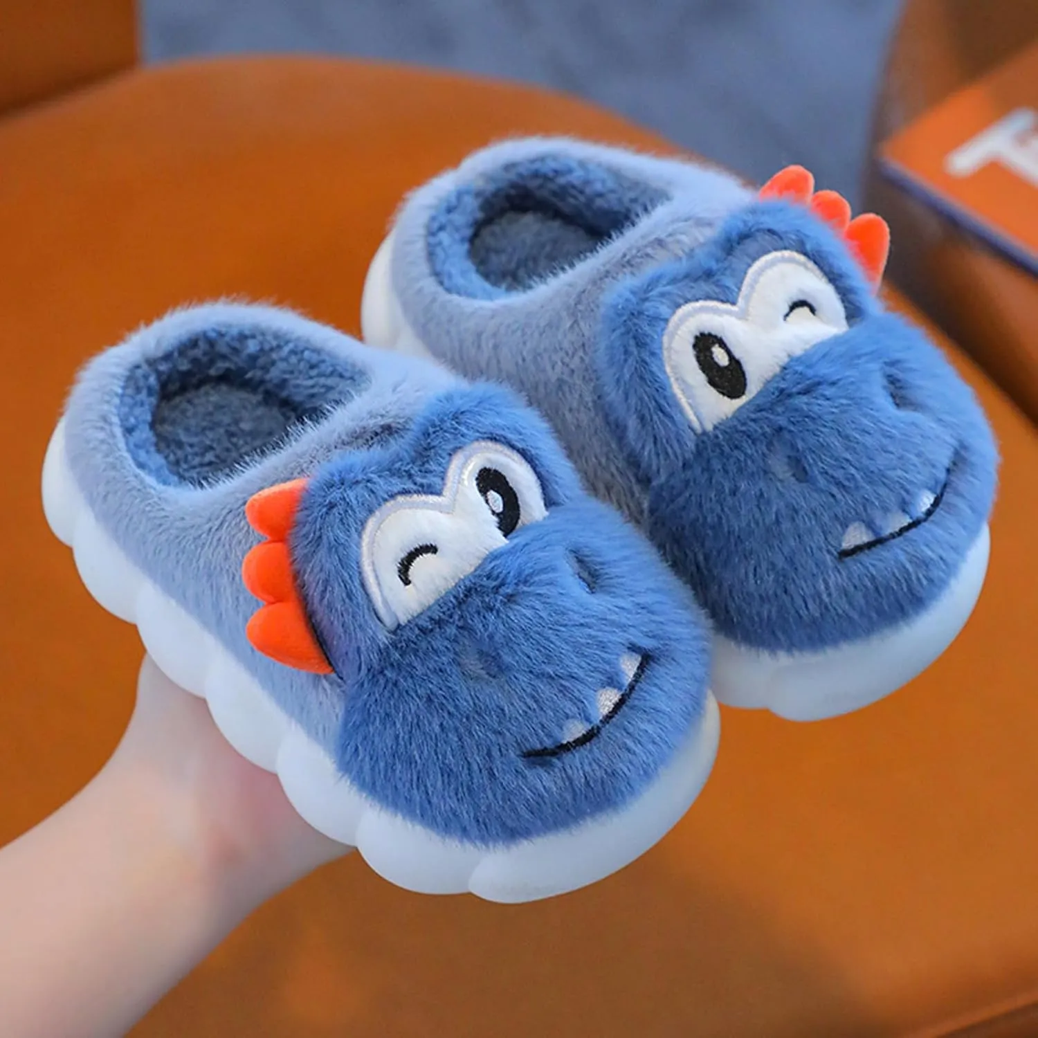 Toddler House Slippers for Winter : Boys Girls Fur Lined Warm Cartoon Animal Slippers Kids Dinosaur Cute Non-slip Indoor Shoes
