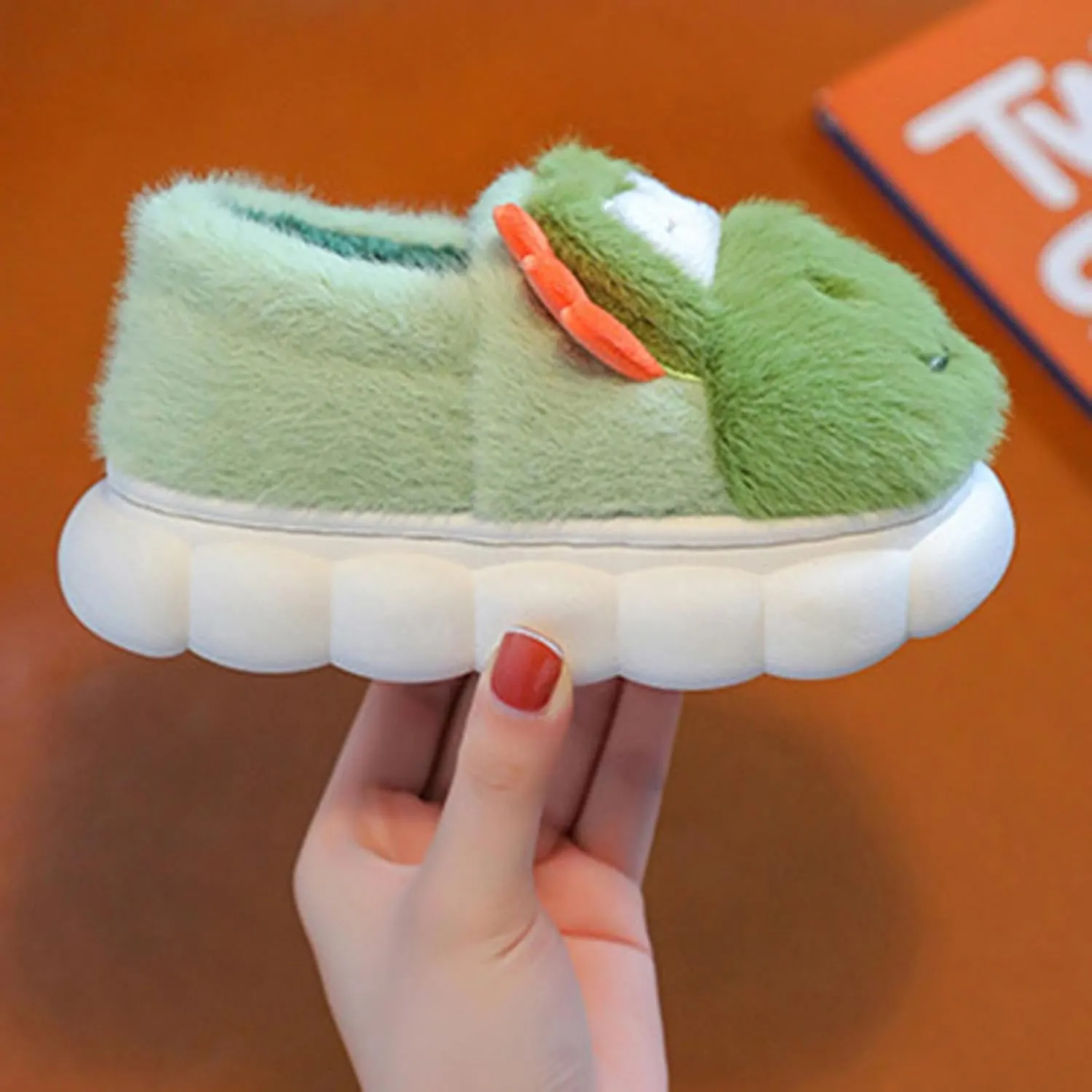Toddler House Slippers for Winter : Boys Girls Fur Lined Warm Cartoon Animal Slippers Kids Dinosaur Cute Non-slip Indoor Shoes