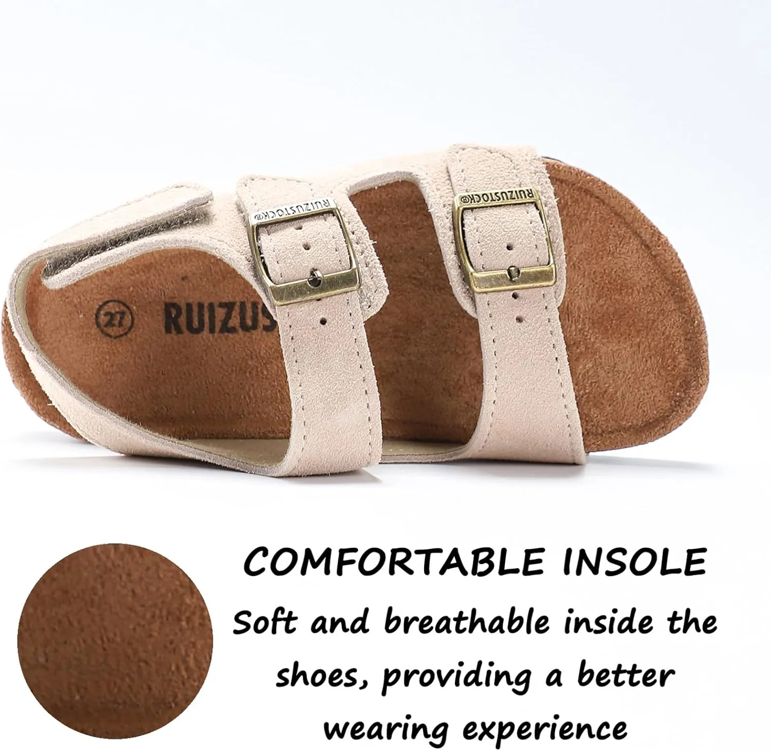 Toddler Sandals Boys Girls Cork Footbed Sandals Kids Adjustable Back Strap Slippers Double Buckle Slide Beach Shoes for Indoor Outdoor