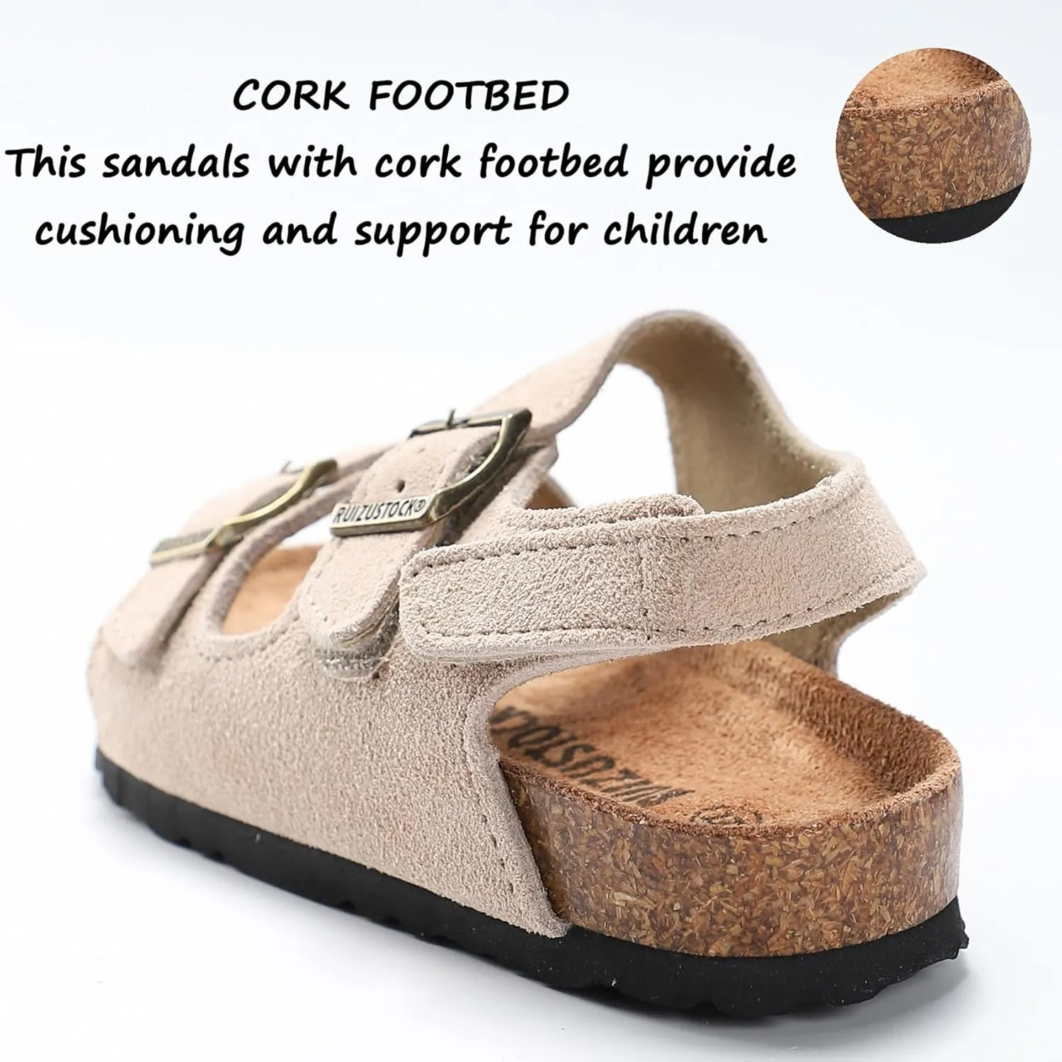 Toddler Sandals Boys Girls Cork Footbed Sandals Kids Adjustable Back Strap Slippers Double Buckle Slide Beach Shoes for Indoor Outdoor