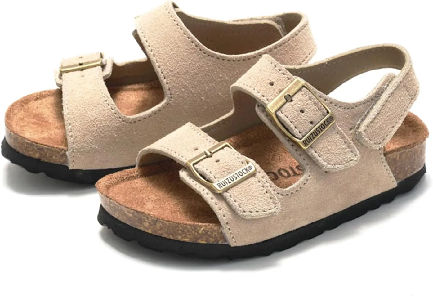 Toddler Sandals Boys Girls Cork Footbed Sandals Kids Adjustable Back Strap Slippers Double Buckle Slide Beach Shoes for Indoor Outdoor