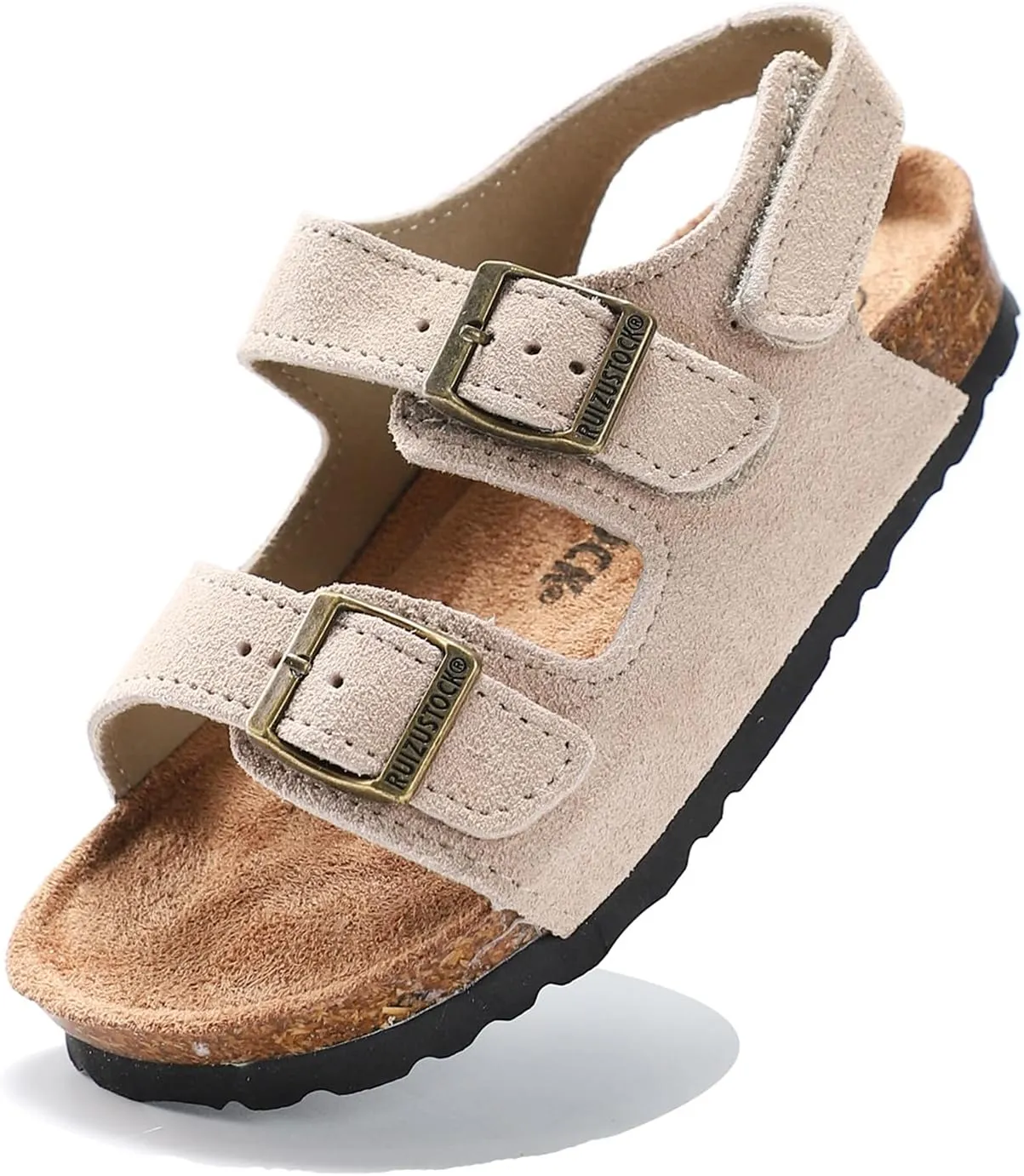 Toddler Sandals Boys Girls Cork Footbed Sandals Kids Adjustable Back Strap Slippers Double Buckle Slide Beach Shoes for Indoor Outdoor