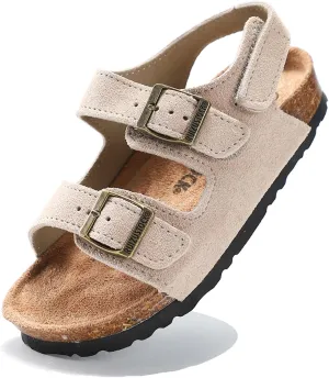 Toddler Sandals Boys Girls Cork Footbed Sandals Kids Adjustable Back Strap Slippers Double Buckle Slide Beach Shoes for Indoor Outdoor