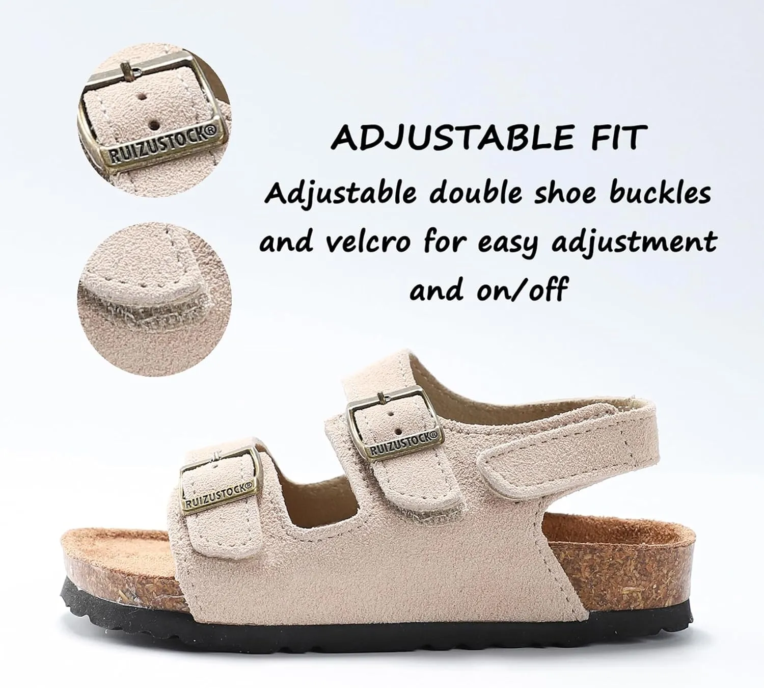 Toddler Sandals Boys Girls Cork Footbed Sandals Kids Adjustable Back Strap Slippers Double Buckle Slide Beach Shoes for Indoor Outdoor