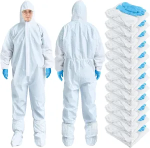 TrelaCo 5 Set Hazmat Suit Disposable Protective Coverall Suit with Shoe Cover Nitrile Gloves Breathable Water Proof Paint Coveralls (XL)