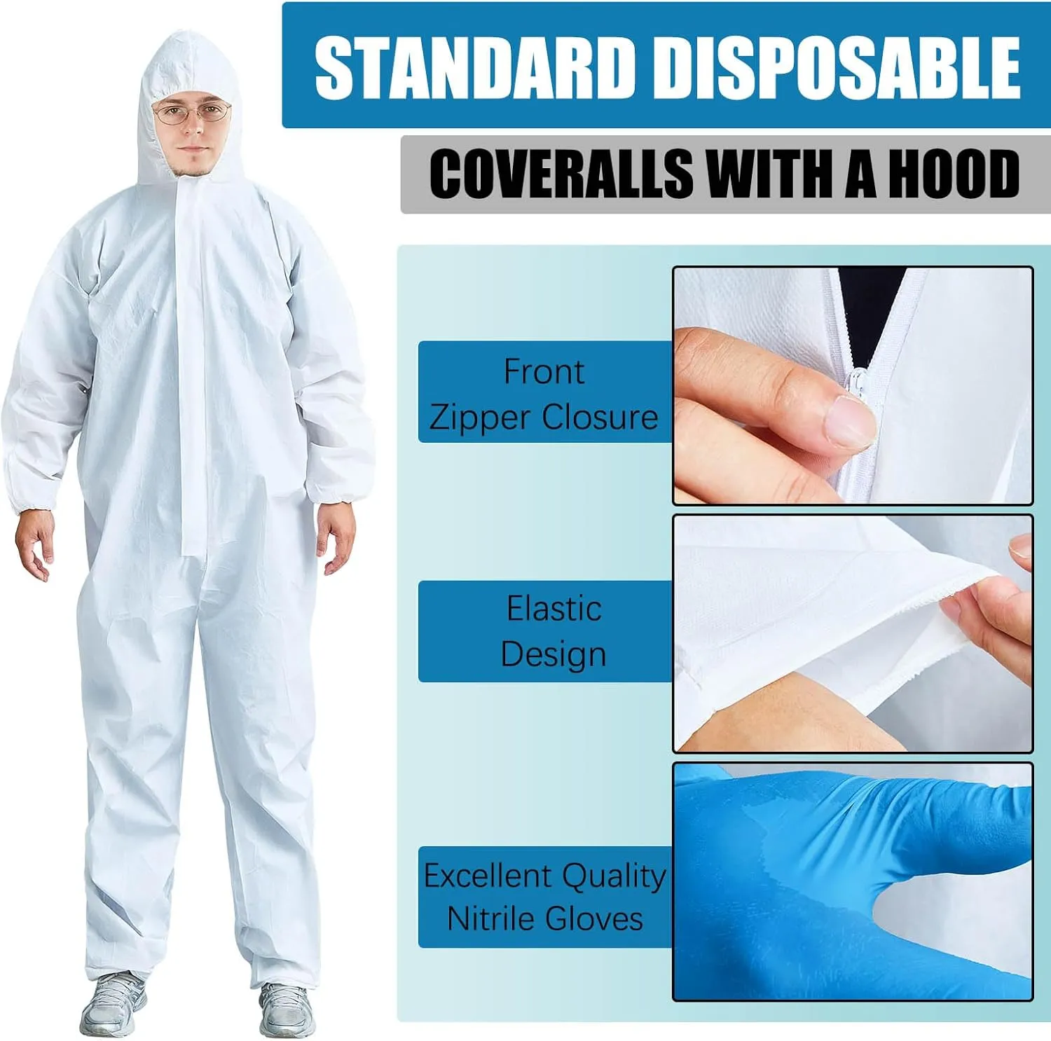TrelaCo 5 Set Hazmat Suit Disposable Protective Coverall Suit with Shoe Cover Nitrile Gloves Breathable Water Proof Paint Coveralls (XL)