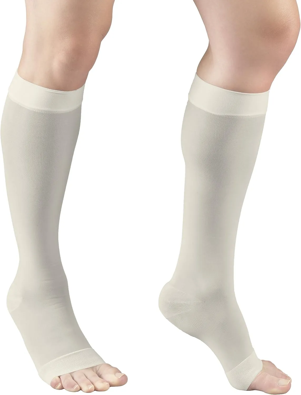 Truform Sheer Compression Stockings, 15-20 mmHg, Women's Knee High Length, Open Toe, 20 Denier, Ivory, Large