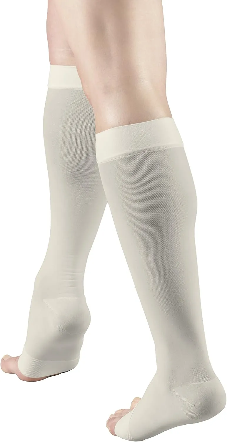 Truform Sheer Compression Stockings, 15-20 mmHg, Women's Knee High Length, Open Toe, 20 Denier, Ivory, Large
