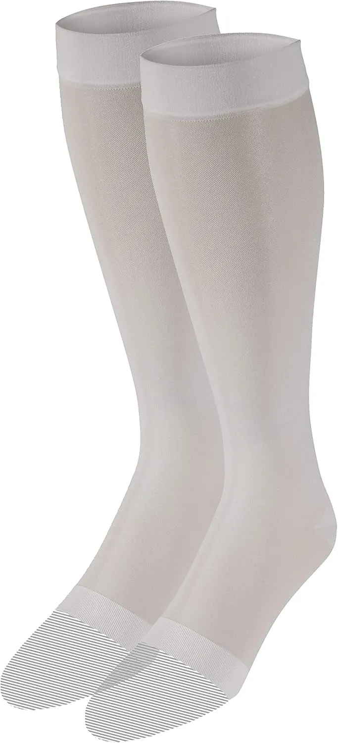 Truform Sheer Compression Stockings, 15-20 mmHg, Women's Knee High Length, Open Toe, 20 Denier, Ivory, Large