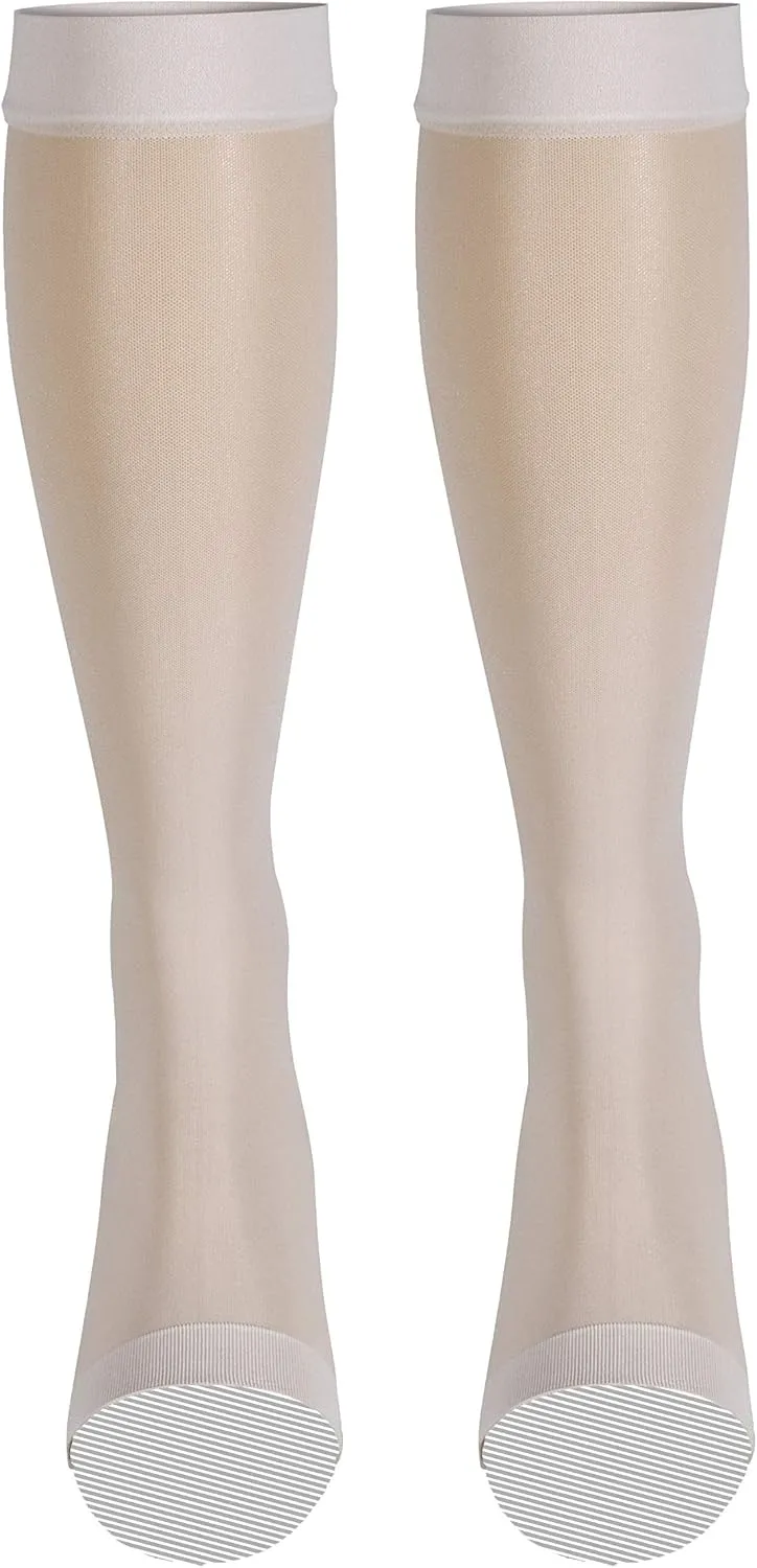 Truform Sheer Compression Stockings, 15-20 mmHg, Women's Knee High Length, Open Toe, 20 Denier, Ivory, Large