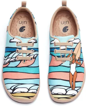 UIN Women's Slip Ons Canvas Lightweight Sneakers Walking Casual Loafers Comfortable Art Painted Travel Shoes Moguer