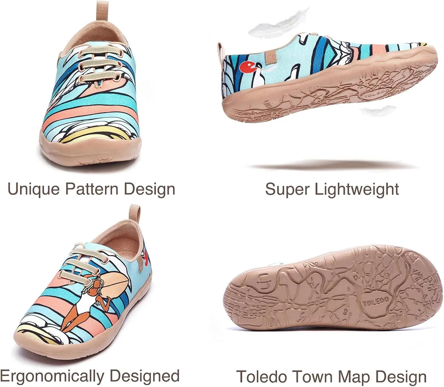 UIN Women's Slip Ons Canvas Lightweight Sneakers Walking Casual Loafers Comfortable Art Painted Travel Shoes Moguer