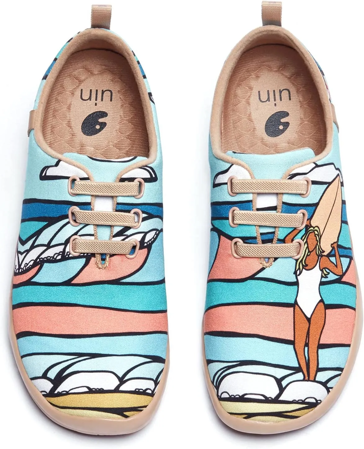 UIN Women's Slip Ons Canvas Lightweight Sneakers Walking Casual Loafers Comfortable Art Painted Travel Shoes Moguer