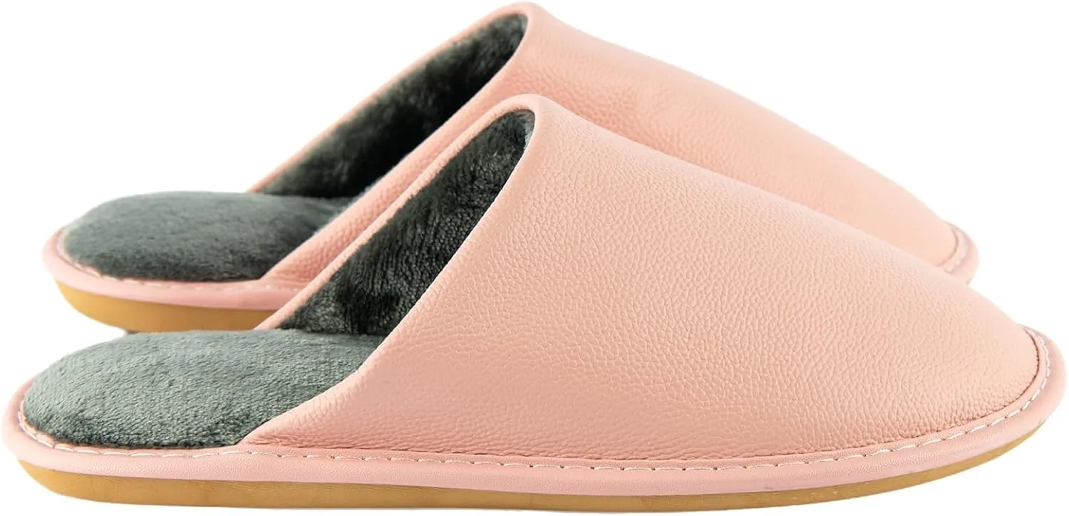 Unisex Genuine Leather House Slippers for Men and Women, Indoor Slip-On Slippers, Non-Slip Sole, Soft Lining, Comfortable and Durable Home Shoes