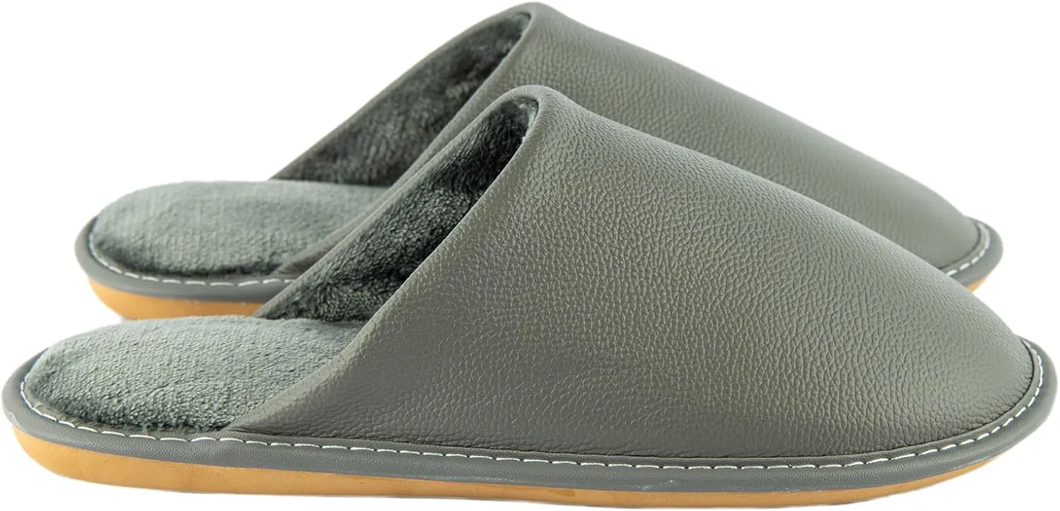 Unisex Genuine Leather House Slippers for Men and Women, Indoor Slip-On Slippers, Non-Slip Sole, Soft Lining, Comfortable and Durable Home Shoes