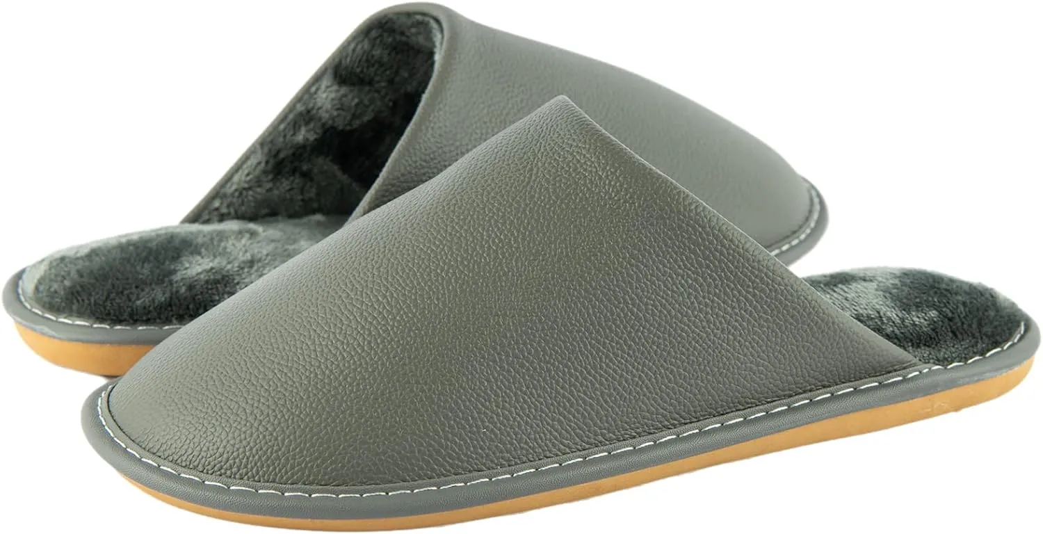 Unisex Genuine Leather House Slippers for Men and Women, Indoor Slip-On Slippers, Non-Slip Sole, Soft Lining, Comfortable and Durable Home Shoes