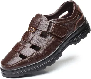 Veslexth Men Business Working Sandals Man Summer Office Breathable Loafers Leather Walking Slip-on Casual Oxfords Male Cocktail Party Fashion Dress Formal Shoes