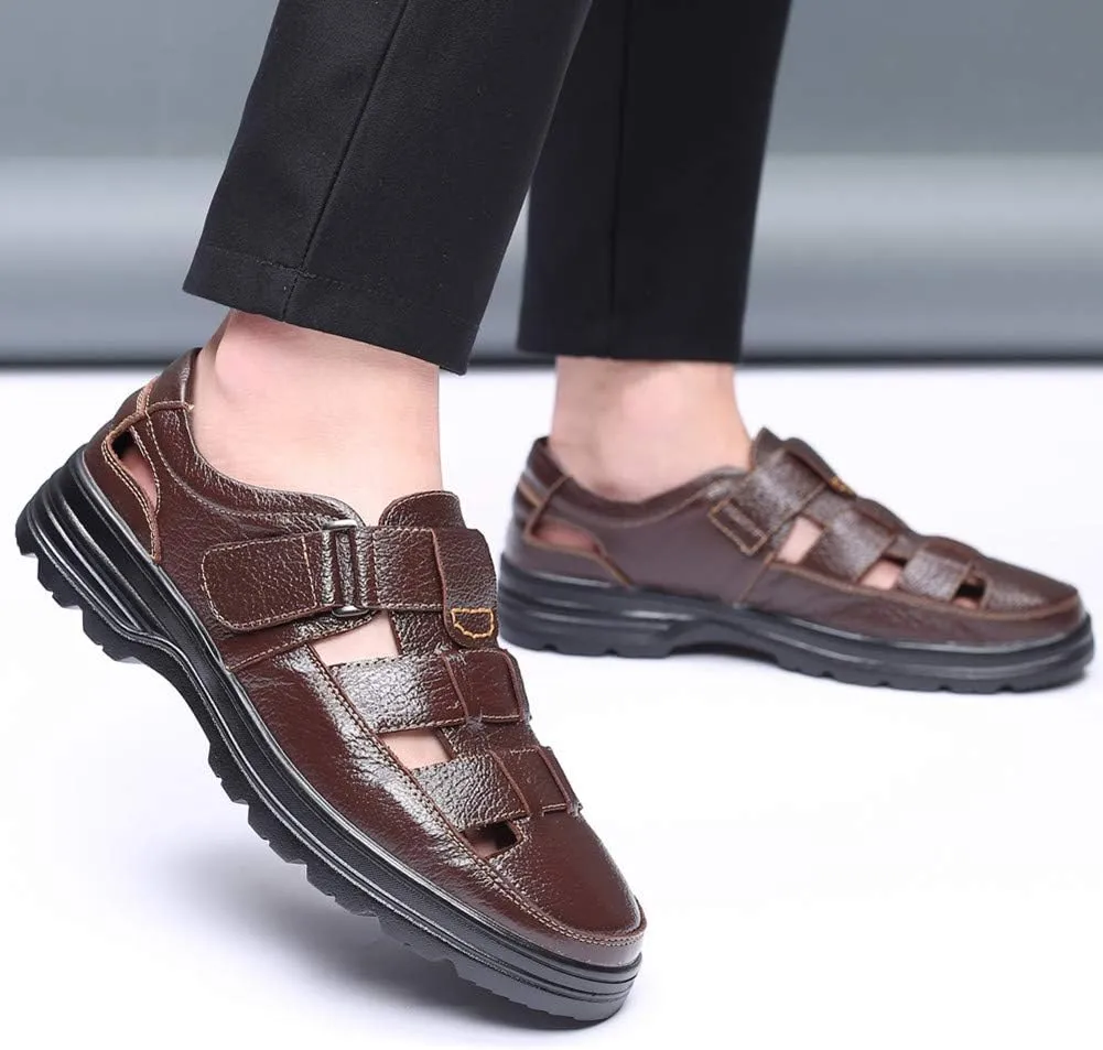 Veslexth Men Business Working Sandals Man Summer Office Breathable Loafers Leather Walking Slip-on Casual Oxfords Male Cocktail Party Fashion Dress Formal Shoes
