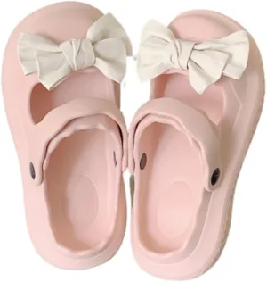 VOIV Cute Multi Colored Bow Tie Pillow Slipper Cloud Slides Non-Slip Summer Slipper