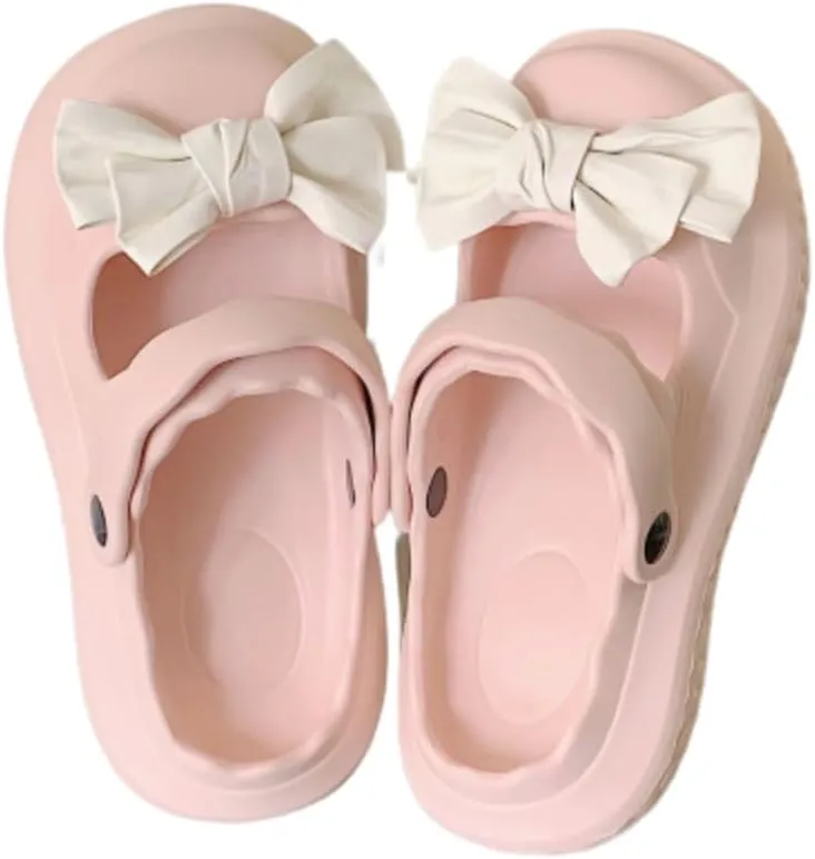 VOIV Cute Multi Colored Bow Tie Pillow Slipper Cloud Slides Non-Slip Summer Slipper
