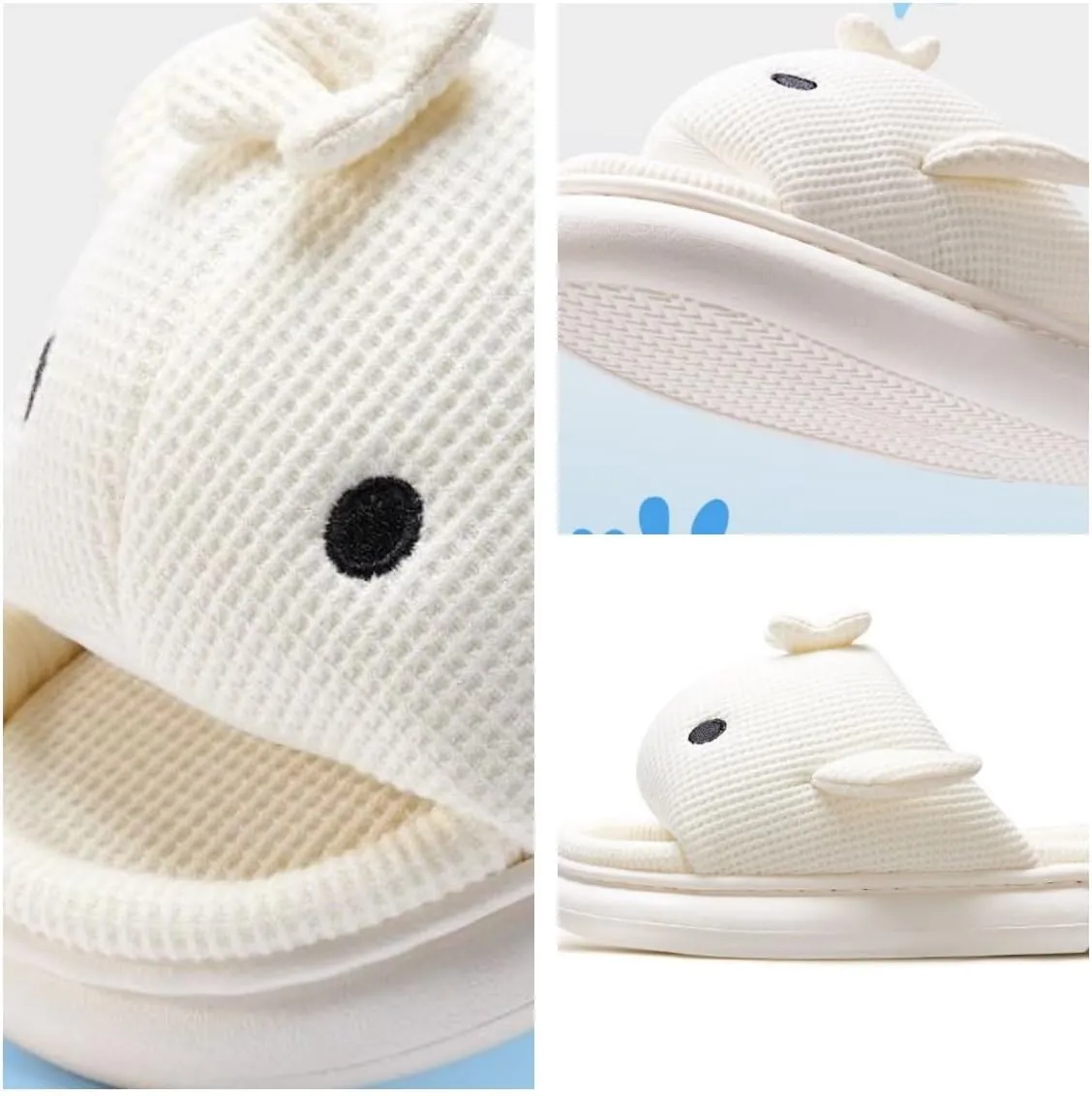 VOIV Cute Multi Colored Whale Linen Pillow Slipper Cloud Slides Non-Slip Summer Slipper