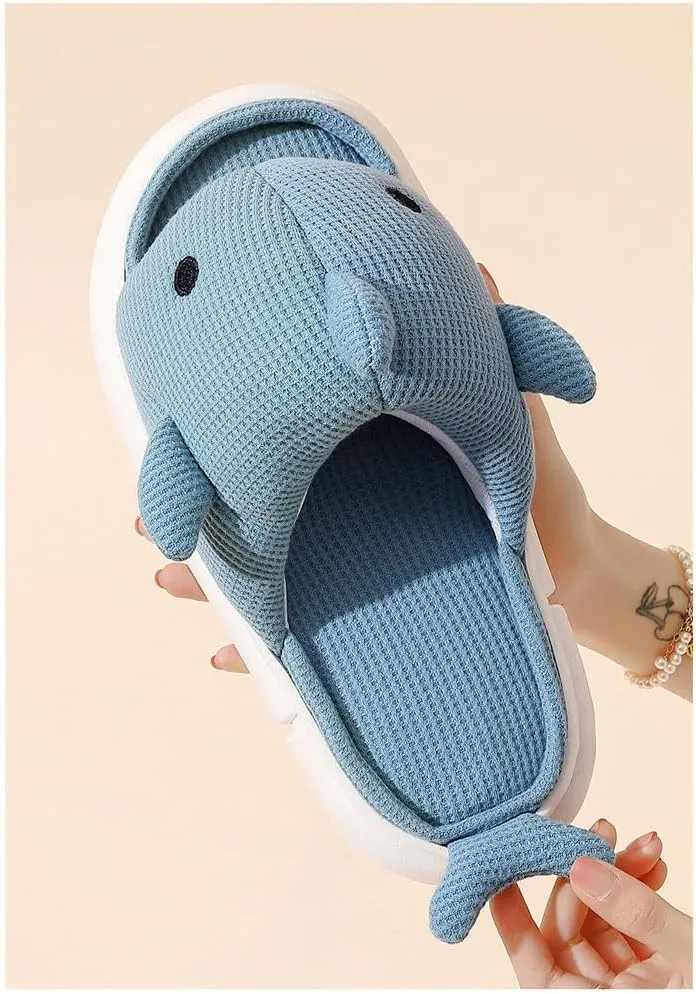 VOIV Cute Multi Colored Whale Linen Pillow Slipper Cloud Slides Non-Slip Summer Slipper