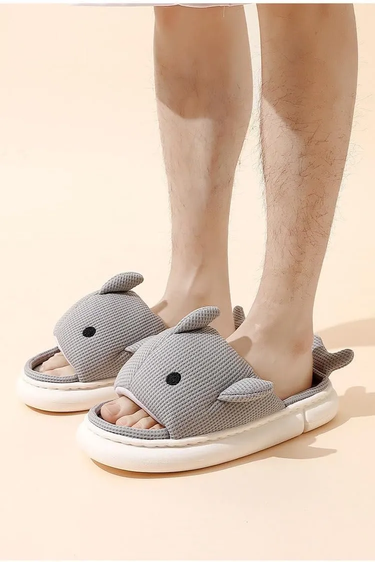 VOIV Cute Multi Colored Whale Linen Pillow Slipper Cloud Slides Non-Slip Summer Slipper