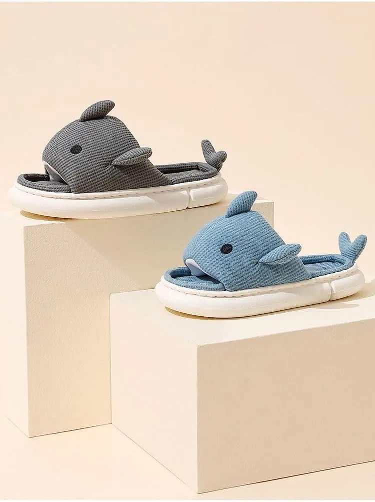 VOIV Cute Multi Colored Whale Linen Pillow Slipper Cloud Slides Non-Slip Summer Slipper