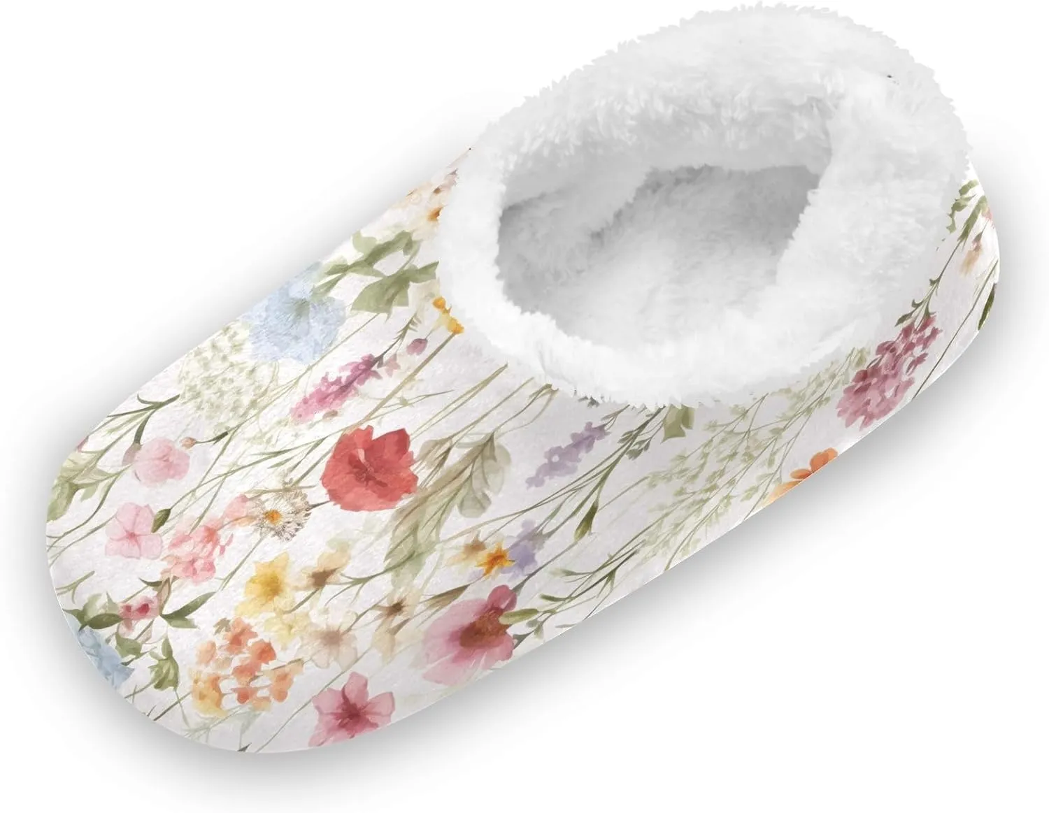 Watercolor Floral White House Slippers Non-Slip Soft Sole Slippers for Indoor House