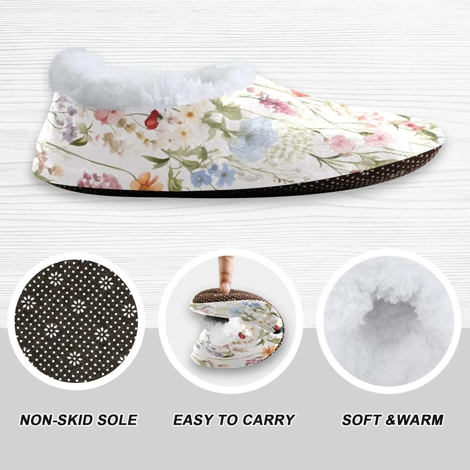 Watercolor Floral White House Slippers Non-Slip Soft Sole Slippers for Indoor House