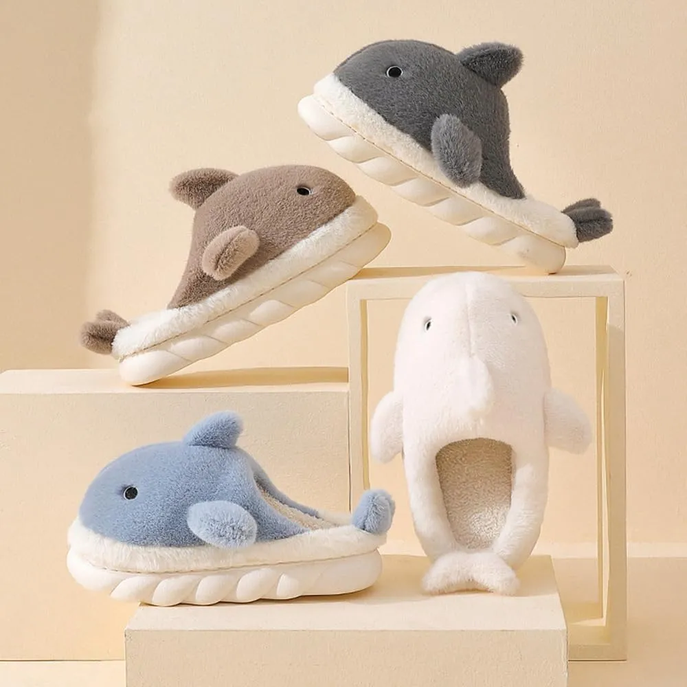 Whale Shark Slippers for Women Men, Cute Thick Sole Cartoon Animal Slippers, Soft Plush Fuzzy Kawaii House Slippers Shark Slides for Indoor Outdoor