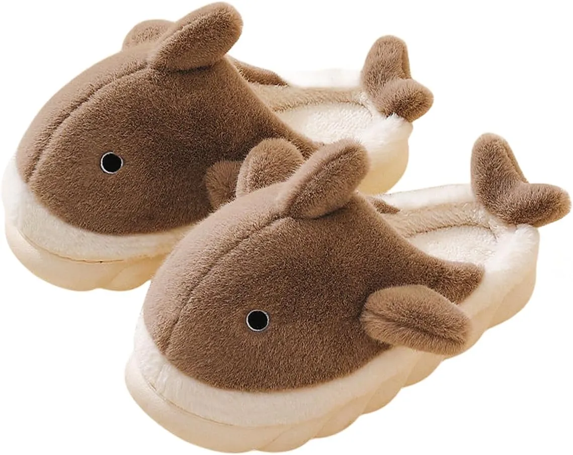 Whale Shark Slippers for Women Men, Cute Thick Sole Cartoon Animal Slippers, Soft Plush Fuzzy Kawaii House Slippers Shark Slides for Indoor Outdoor