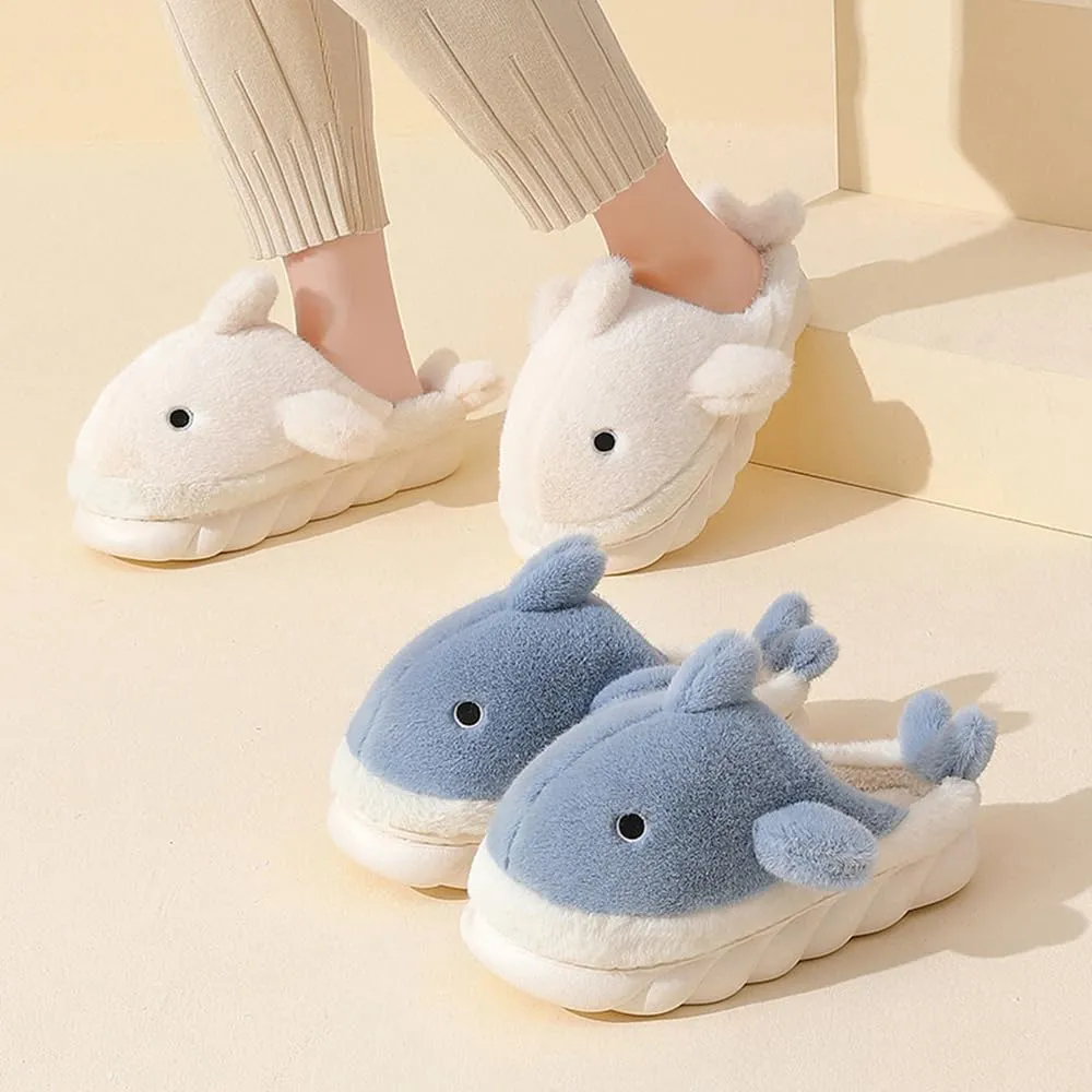 Whale Shark Slippers for Women Men, Cute Thick Sole Cartoon Animal Slippers, Soft Plush Fuzzy Kawaii House Slippers Shark Slides for Indoor Outdoor
