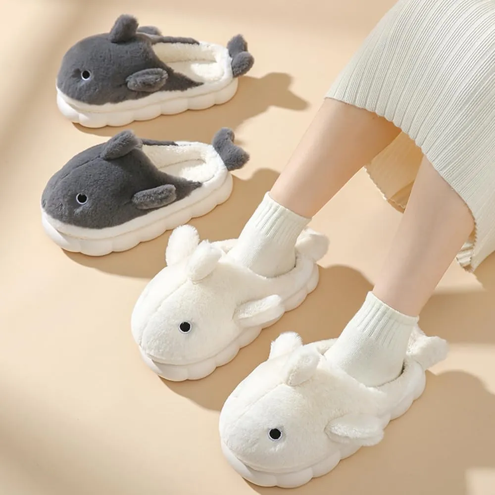 Whale Shark Slippers for Women Men, Cute Thick Sole Cartoon Animal Slippers, Soft Plush Fuzzy Kawaii House Slippers Shark Slides for Indoor Outdoor