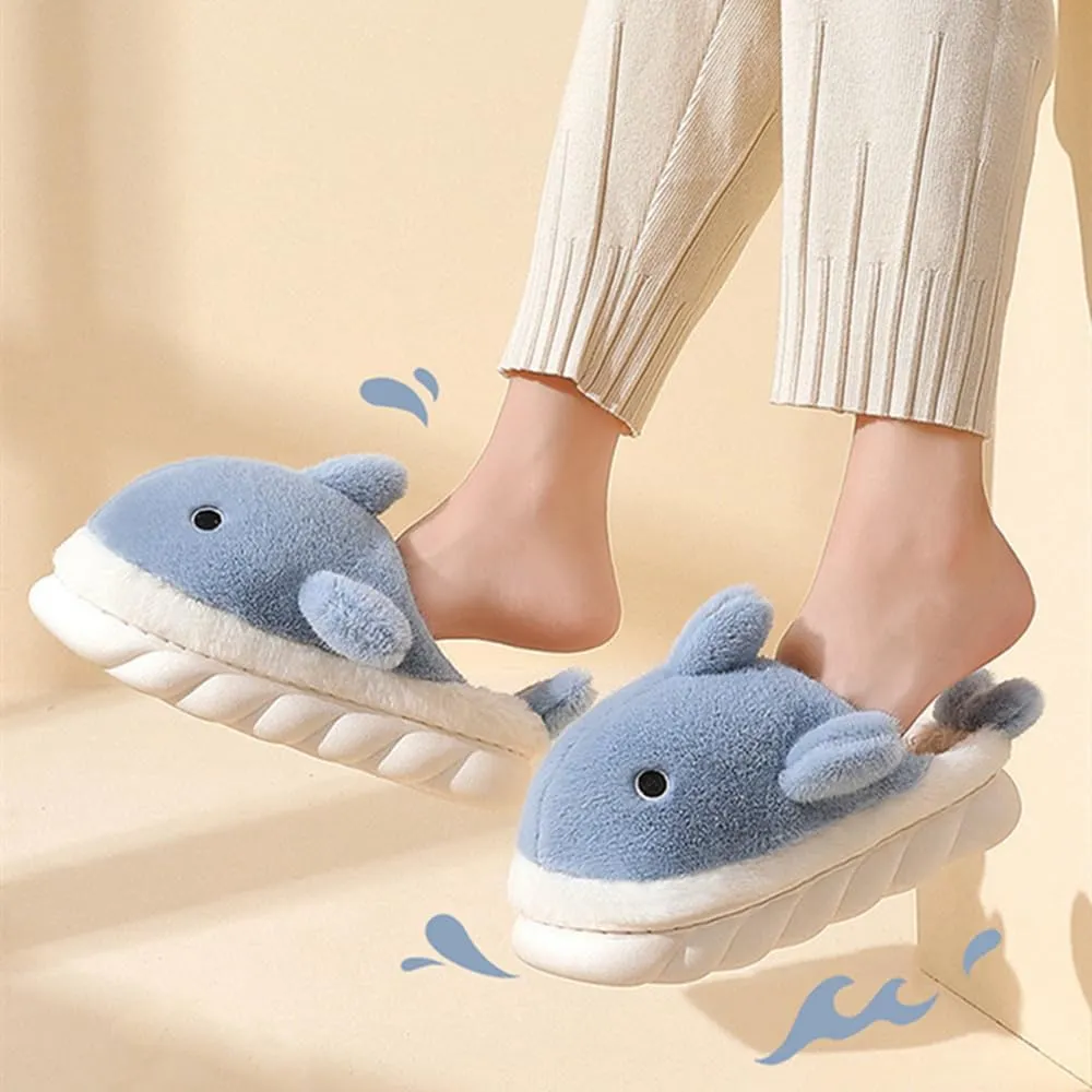 Whale Shark Slippers for Women Men, Cute Thick Sole Cartoon Animal Slippers, Soft Plush Fuzzy Kawaii House Slippers Shark Slides for Indoor Outdoor