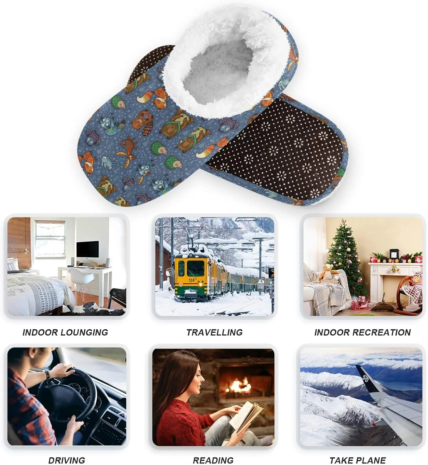 Winter House Slippers for Women/Men with Flowers Bouquets Element Cozy Fleece Slippers