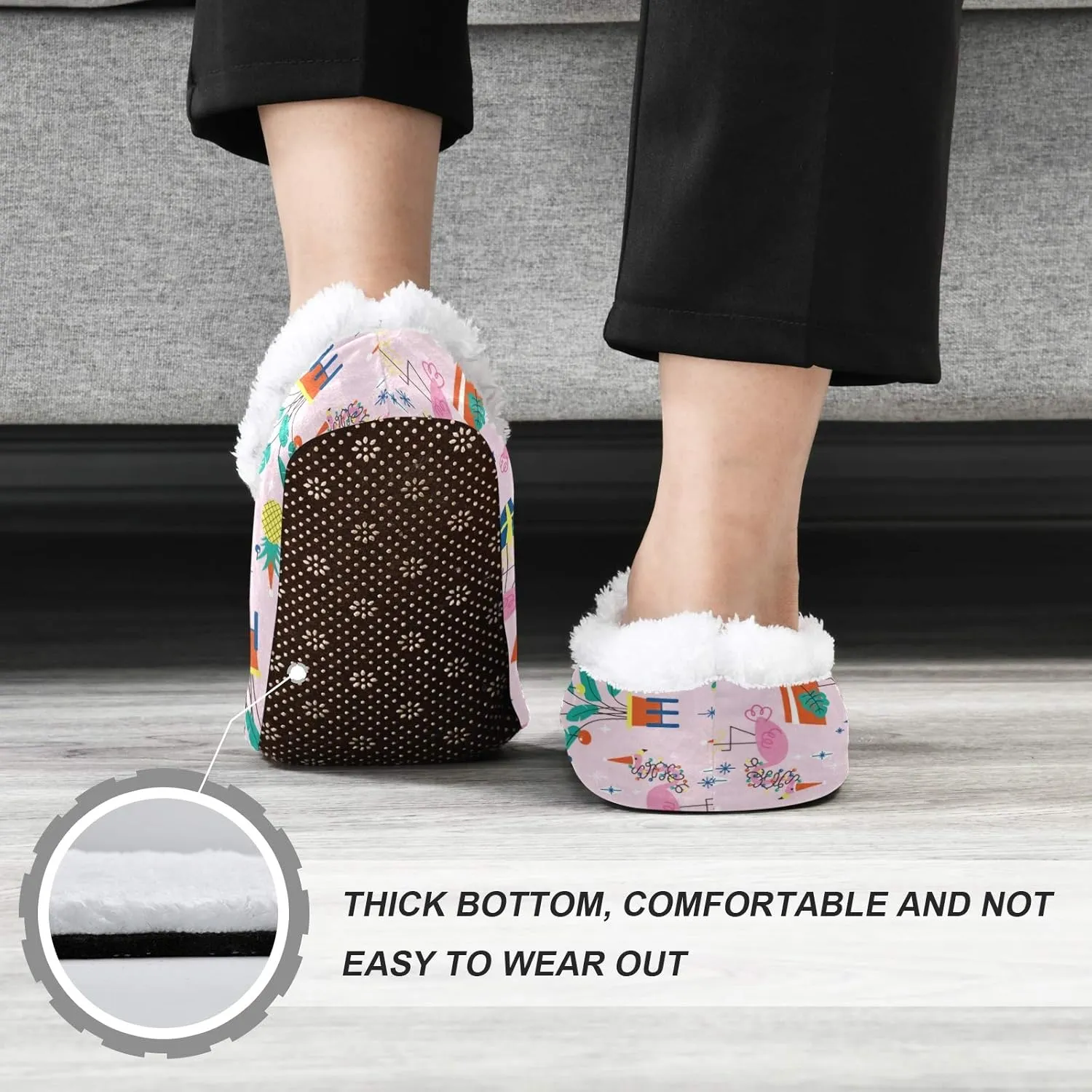 Winter House Slippers for Women/Men with Tropical Jungle Palm Leaves Element Cozy Fleece Slippers