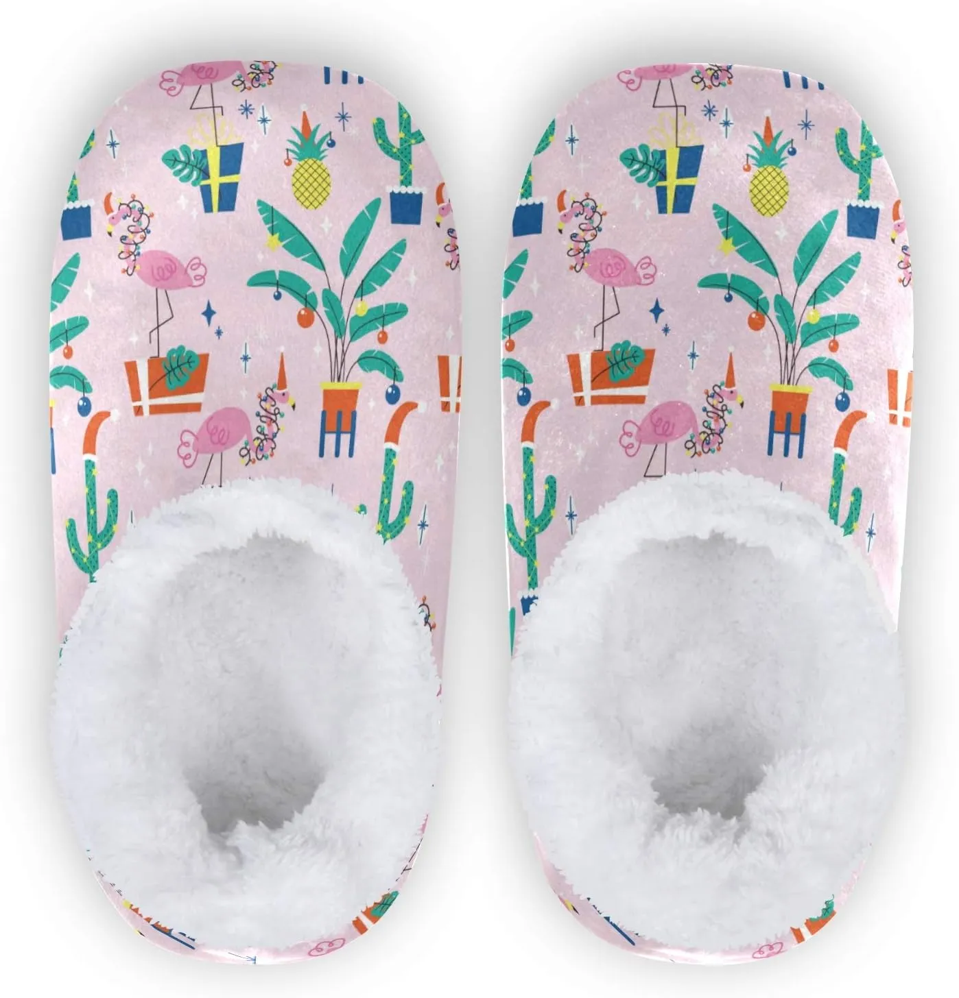 Winter House Slippers for Women/Men with Tropical Jungle Palm Leaves Element Cozy Fleece Slippers