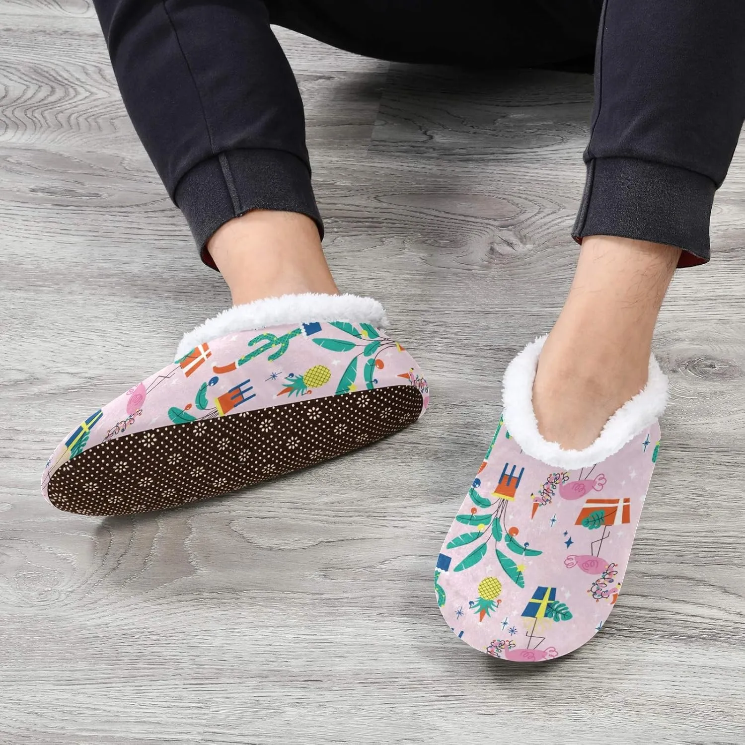 Winter House Slippers for Women/Men with Tropical Jungle Palm Leaves Element Cozy Fleece Slippers