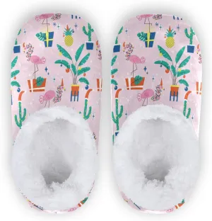 Winter House Slippers for Women/Men with Tropical Jungle Palm Leaves Element Cozy Fleece Slippers