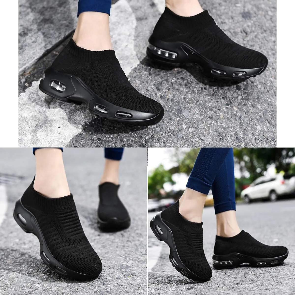 Women Knitted Upper Air Cushion Sole Lightweight Slip-On Sock Sneakers Casual Walking Shoes Doctor and Nurse Work Shoes