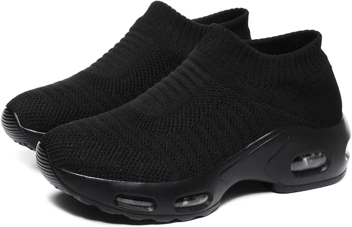 Women Knitted Upper Air Cushion Sole Lightweight Slip-On Sock Sneakers Casual Walking Shoes Doctor and Nurse Work Shoes