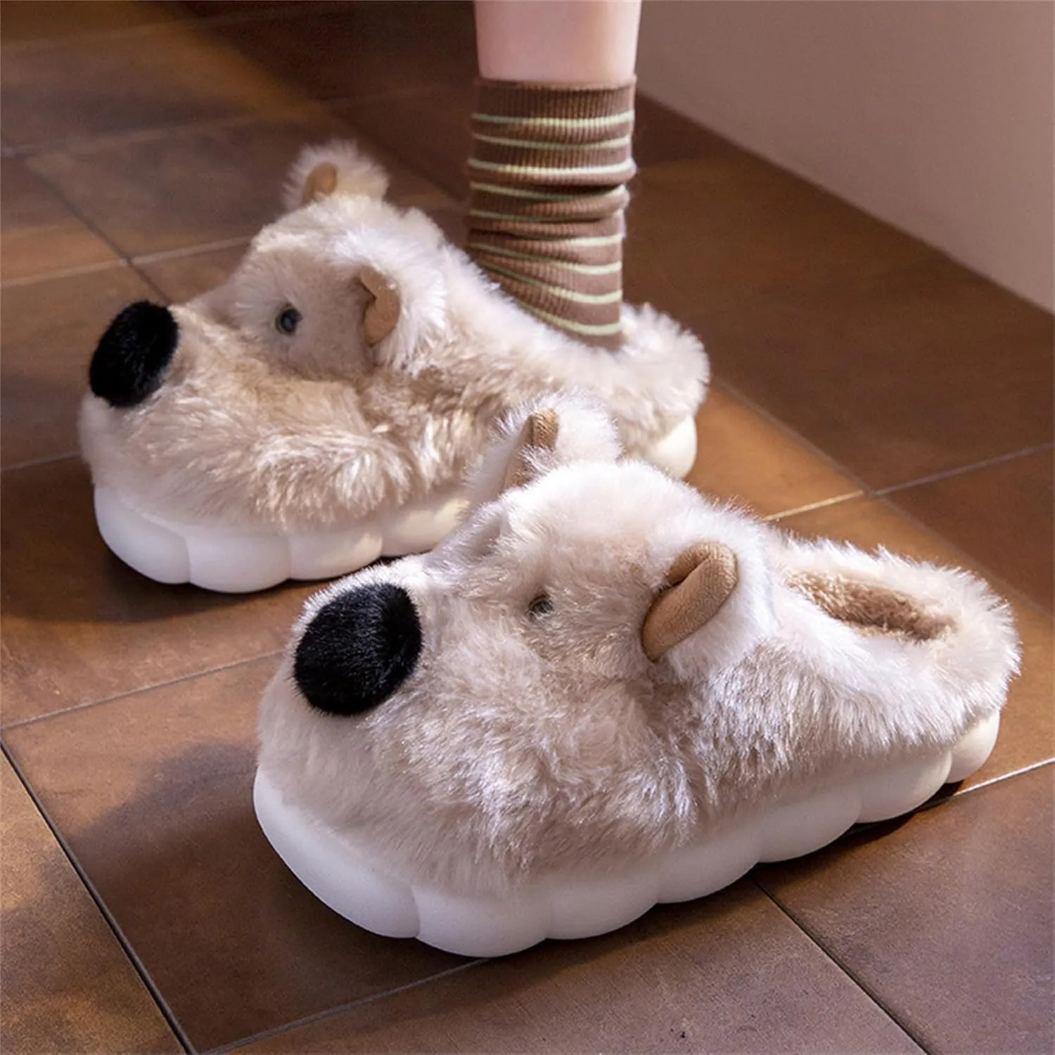 Women Slippers Cute Animal Dog Slippers Men Cozy House Fuzzy Winter Slippers Funny Adult Cotton Slippers