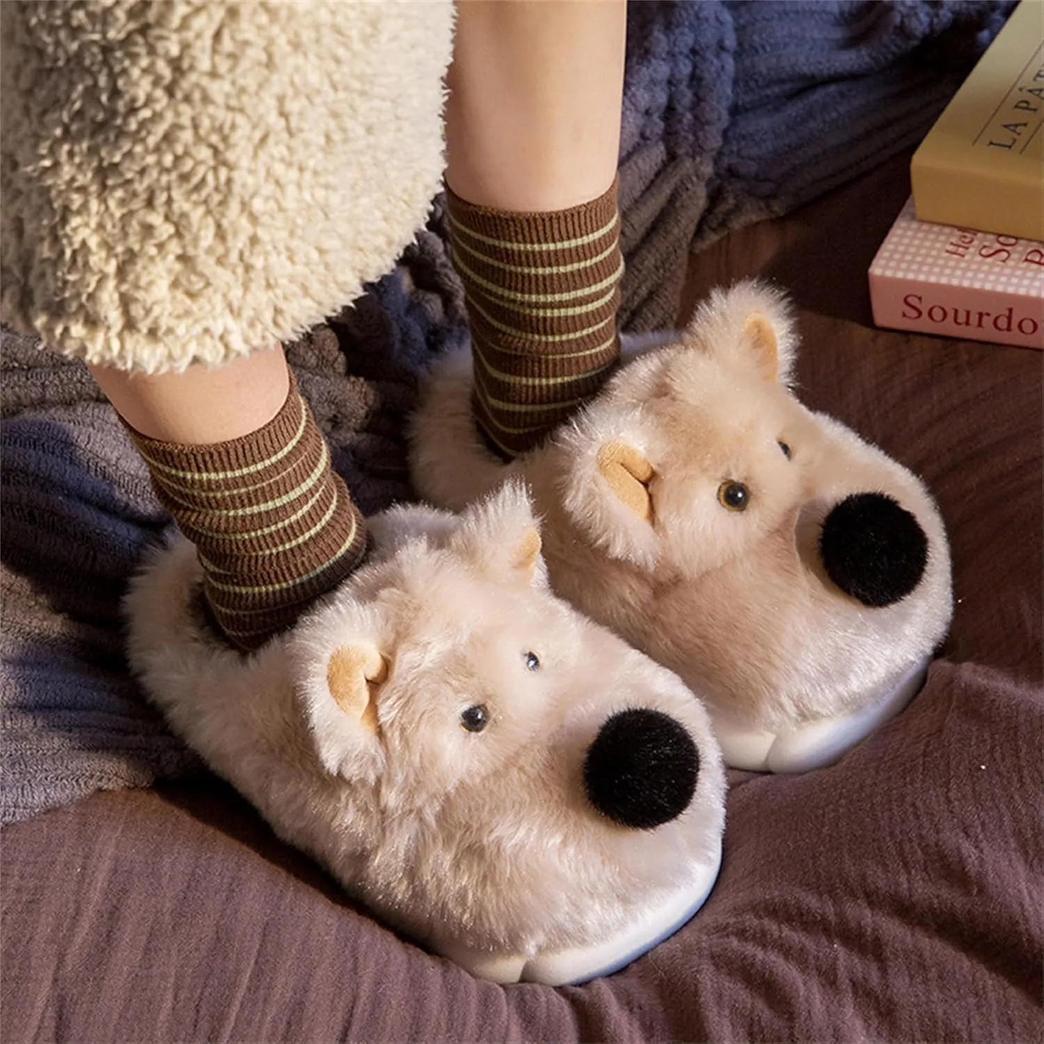 Women Slippers Cute Animal Dog Slippers Men Cozy House Fuzzy Winter Slippers Funny Adult Cotton Slippers