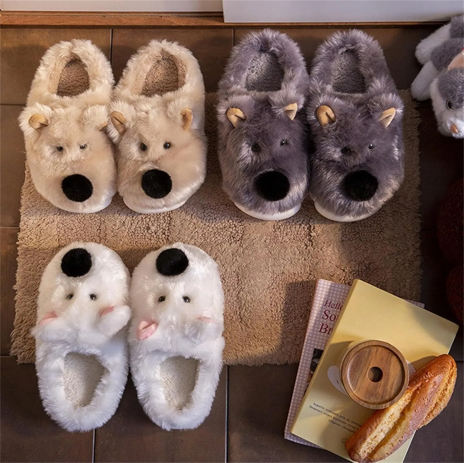Women Slippers Cute Animal Dog Slippers Men Cozy House Fuzzy Winter Slippers Funny Adult Cotton Slippers