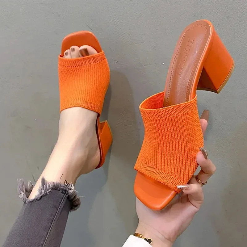 Women's 5 cm Orange and Comfortable Heeled Sandal