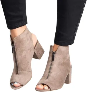 Women's Chunky Heel Peep Toe Boots Ladies Fashion Slingback Sandals Low Heeled Block Booties Summer Suede Sandals Shoes