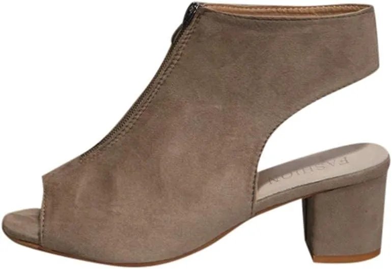 Women's Chunky Heel Peep Toe Boots Ladies Fashion Slingback Sandals Low Heeled Block Booties Summer Suede Sandals Shoes