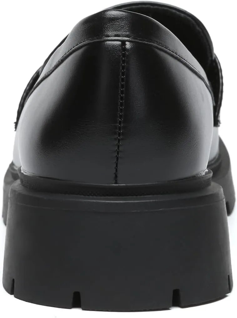 Women's Chunky Platform Loafers with Chain or Buckle Patent Leather Black Penny Loafers Fashion Office Shoes School Dress Shoes Comfort Slip-on